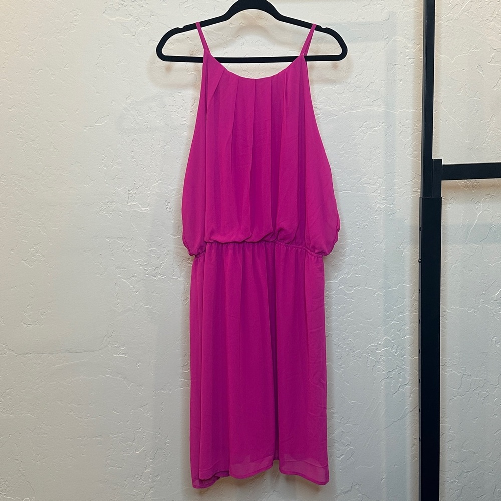 Fuchsia Chiffon Dress w/  High Neck (Plus Sizes)